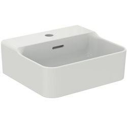 Lave-mains rectifié Conca 40x35 cm avec trop-plein et trou de robinetterie Blanc Brillant