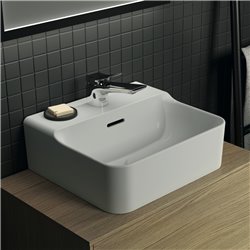 Lave-mains rectifié Conca 40x35 cm avec trop-plein et trou de robinetterie Blanc Brillant