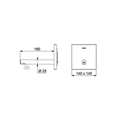 Robinet de lavabo encastrable avec Boîtier d'encastrement Brossé Par piles Bec L190 mm