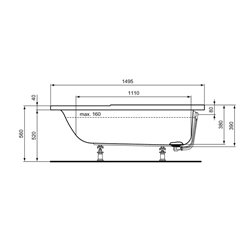 Baignoire asymétrique Connect Air Asymétrique 150x80 cm tête à gauche
