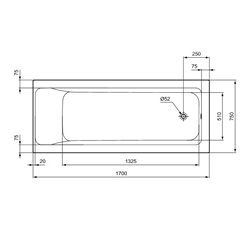 Baignoire Rectangulaire Connect Air 170x75 cm tête réversible