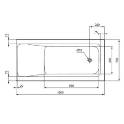 Baignoire Rectangulaire Connect Air 150x70 cm tête réversible