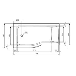 Baignoire asymétrique Connect Air Asymétrique 150x80 cm tête à droite