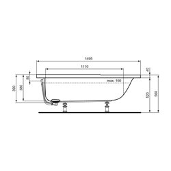 Baignoire asymétrique Connect Air Asymétrique 150x80 cm tête à droite