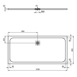 Receveur de douche Ultra Flat S rectangulaire 170x80 cm Gris Béton