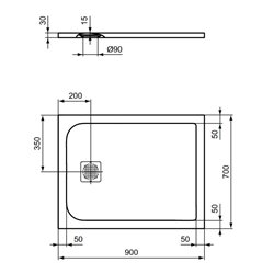 Receveur de douche Ultra Flat S rectangulaire 90x70 cm Blanc Pur