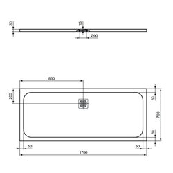 Receveur de douche Ultra Flat S rectangulaire 170x70 cm Blanc Pur