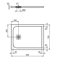 Receveur de douche Ultra Flat S rectangulaire 90x70 cm Beige Sable