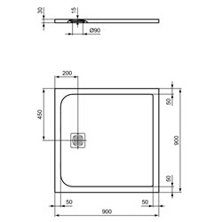 Receveur de douche Ultra Flat S carré 90x90 cm Blanc Pur