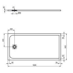 Receveur de douche Ultra Flat S rectangulaire 160x80 cm Blanc Pur