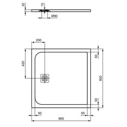 Receveur de douche Ultra Flat S carré 90x90 cm Gris Béton