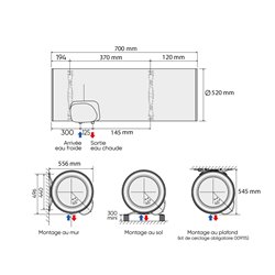 Chaufféo Horizontal mural raccord dessous 75 L 556x700x520 mm