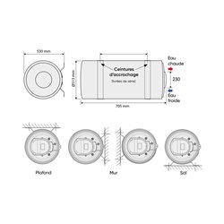 Chaufféo Horizontal mural raccord côté 75 L 530x705x513 mm