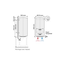 Chauffe-eau Chaufféo Plus Vertical mural compact 150L 990x585x570 mm 053041  Atlantic