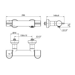 Mitigeur douche Okyris Pro Safe SQ raccords stop-purges