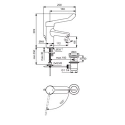 Mitigeur lavabo Okyris Pro poignée rallongée, hauteur sous aérateur 66 mm
