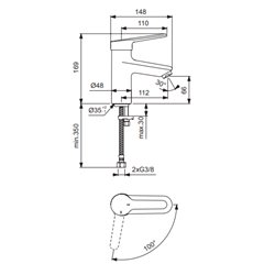 Mitigeur lavabo Okyris Pro poignée pleine, sans tirette ni vidage, hauteur sous aérateur 66 mm