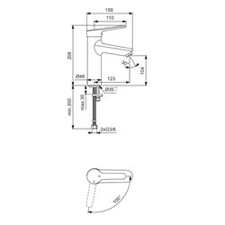 Mitigeur lavabo Okyris Pro poignée pleine, sans tirette ni vidage, hauteur sous aérateur 104 mm