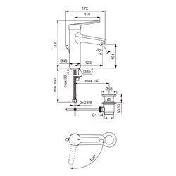 Mitigeur lavabo Okyris Pro poignée pleine, hauteur sous aérateur 104 mm