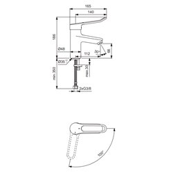 Mitigeur lavabo Okyris Pro poignée ajourée, sans tirette ni vidage, hauteur sous aérateur 66 mm