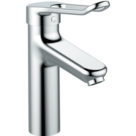 Mitigeur lavabo Okyris Pro poignée ajourée, sans tirette ni vidage, hauteur sous aérateur 104 mm