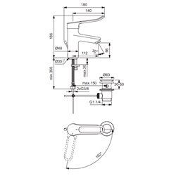 Mitigeur lavabo Okyris Pro poignée ajourée, hauteur sous aérateur 66 mm