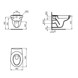 Cuvette WC suspendu Esculape 545x360x350 mm Avec bride