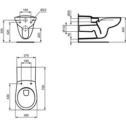 Cuvette WC suspendu Matura 700x355x350 mm Sans bride