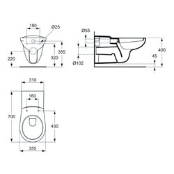 Cuvette WC suspendu Matura 700x355x355 mm Sans bride