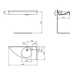 Lavabo-plan Matura 108x50 cm version angle à droite