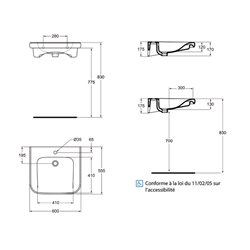 Lavabo Matura 2 60x55,5 cm avec trop-plein
