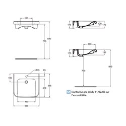 Lavabo Matura 2 65x55,5 cm sans canal de trop-plein