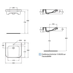 Lavabo Matura 2 65x55,5 cm non percé, avec trop-plein