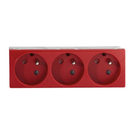 Prise TerCia 2 pôles + terre triple détrompée spécial goulotte rouge Prise TerCia 2 pôles + terre triple détrompée spécial goulotte rouge