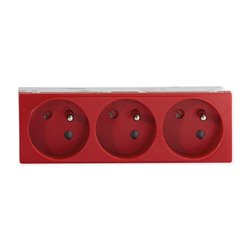Lot de 10 prises TerCia 2 pôles + terre triple spécial goulotte rouge