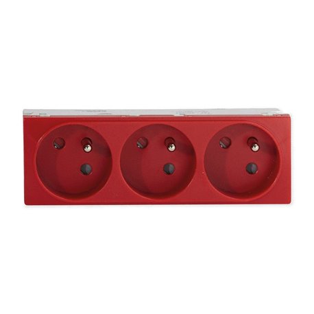 Lot de 10 prises TerCia 2 pôles + terre triple spécial goulotte rouge Lot de 10 prises TerCia 2 pôles + terre triple spécial goulotte rouge