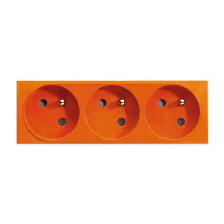 Lot de 10 prises TerCia 2 pôles + terre triple spécial goulotte orange