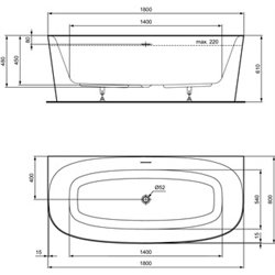Baignoire semi ilot Dea 180x80 cm, Soie blanche 220 Litres