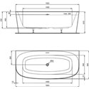 Baignoire semi ilot Dea 180x80 cm, Soie blanche 220 Litres