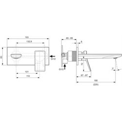 Mitigeur lavabo Conca mural à bec fixe 180 mm, Gris orage