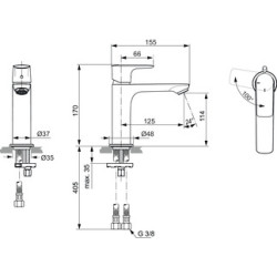 Mitigeur lavabo Grande Conca sans tirette ni vidage, Gris magnétique