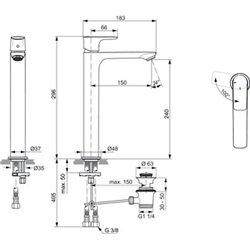 Mitigeur lavabo Connect Air tirette et vidage bonde métal, Gris magnétique