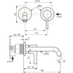 Mitigeur lavabo mural Joy bec 180 mm, Or brossé