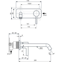 Mitigeur lavabo mural Joy bec 220 mm, Chromé