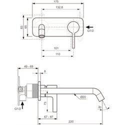 Mitigeur lavabo mural Joy bec 220 mm, Gris magnétique