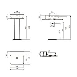 Lavabo Conca 50x45 cm avec trop-plein, sans trou de robinetterie