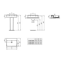 Lavabo Conca 50x45 cm avec trop-plein, sans trou de robinetterie