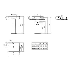 Lavabo Conca 50x45 cm sans trop-plein, avec trou de robinetterie