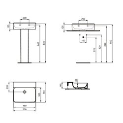 Lavabo Conca 50x45 cm sans trop-plein, sans trou de robinetterie