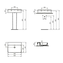 Lavabo Conca 60x45 cm avec trop-plein, sans trou de robinetterie